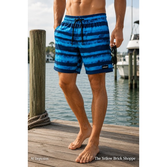 Oakley Other - Oakley Blur Stripes RC 16" Beachshort Men's Small NWT Blue Striped Swim Trunks